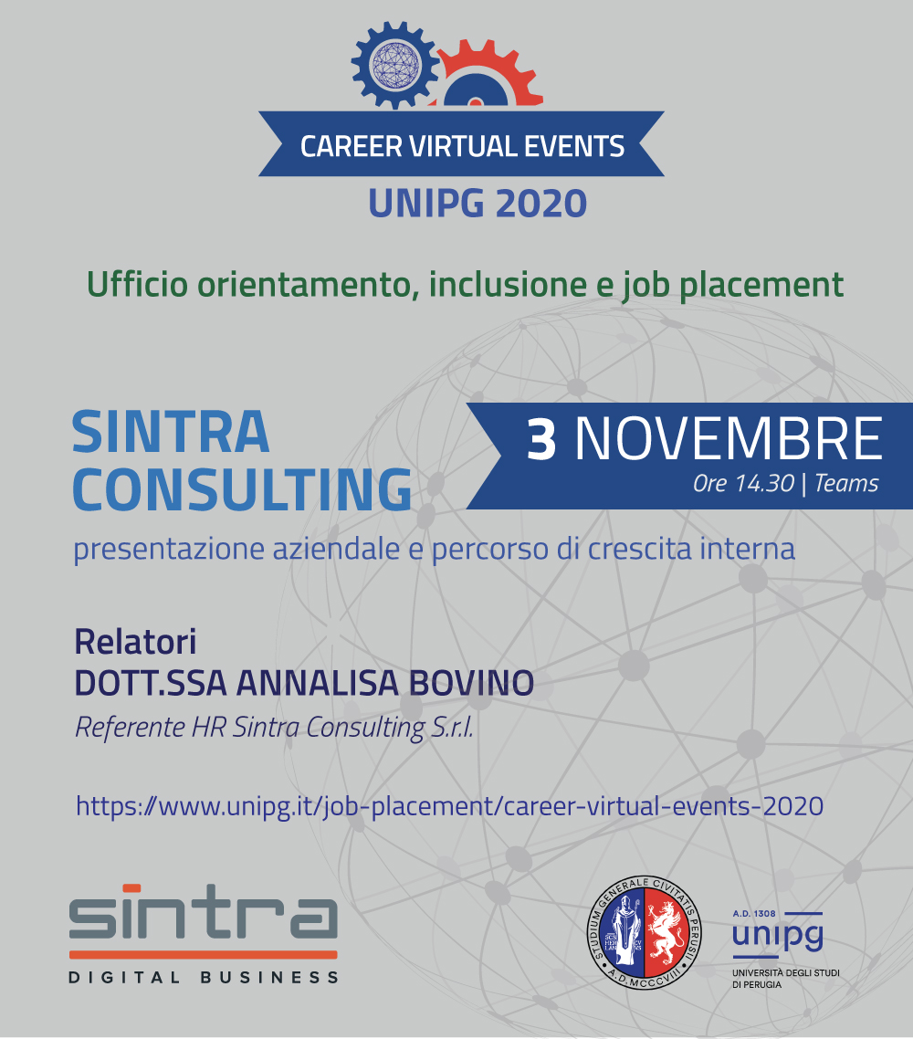 Career Virtual Events 2020 3 Novembre Ore 14 30 Sintra Consulting Presentazione Aziendale E Percorso Di Crescita Interna Dipartimento Di Scienze Politiche